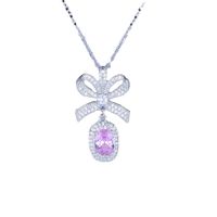 Fashion Three-dimensional Pink Diamond Bow Pendant Copper Necklace main image 6