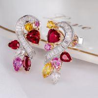 Fashion Light Luxury Full Diamond Ruby Pendant T Square Diamond Earrings Female main image 3