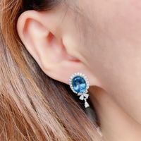 Nouvelles Boucles D&#39;oreilles En Cuivre Avec Topaze Bleue Naturelle Imitation Mode main image 6