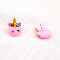 Korean Fashion Pink Resin Cartoon Unicorn Earrings main image 4