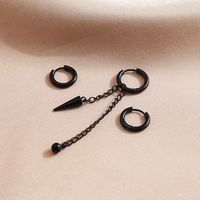 New Creative C-shaped Stainless Steel Men's Stud Earrings Screw Tip Cone Chain Ear Clips main image 5