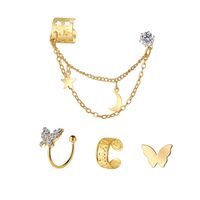 New Full Diamond Butterfly Golden Star Moon C-shaped Alloy Ear Bone Clip 4-piece Set main image 6