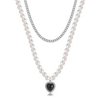 Creative Simple Multi-layer Black Heart Double-layer Pearl Chain Alloy Necklace main image 6