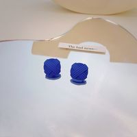 Korean Autumn And Winter New Klein Blue Geometric Trapezoidal Stripe Stud Earrings sku image 2