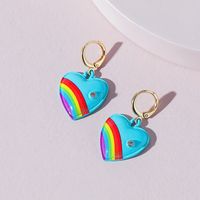 Fashion Jewelry Rainbow Drip Oil Heart-shaped Alloy Earrings Wholesale sku image 1