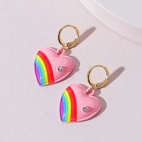 Fashion Jewelry Rainbow Drip Oil Heart-shaped Alloy Earrings Wholesale sku image 2