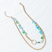 Fashion Jewelry Double-layer String Pearl Flower Mushroom Glass Metal Chain sku image 1