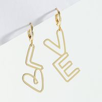 Fashion Creative Ear Jewelry Gold Color Letter Love Asymmetric Earrings Alloy Earrings sku image 1
