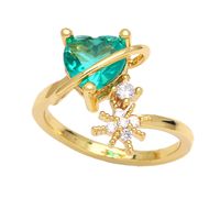 Fashion Inlaid Zircon Heart-shaped Eight-pointed Star Copper Opening Ring sku image 3
