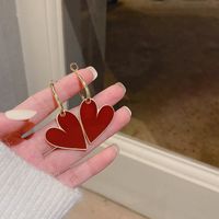 New Year's Festive Red Heart Earrings Female Exaggerated Copper Earrings sku image 1