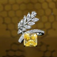Mode Eingelegte Zirkon Blatt Gelb Diamant Ring Eis Blume Kupfer Ring sku image 1