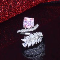 Mode Eingelegte Zirkon Blatt Gelb Diamant Ring Eis Blume Kupfer Ring sku image 2