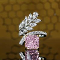 Mode Eingelegte Zirkon Blatt Gelb Diamant Ring Eis Blume Kupfer Ring sku image 4