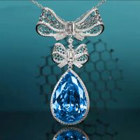 Light Luxury Full Diamond Topaz Blue Suit Bow Necklace Earrings Ring Female sku image 1