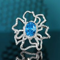 Light Luxury Full Diamond Topaz Blue Suit Bow Necklace Earrings Ring Female sku image 2