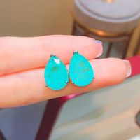 Pendientes De Tuerca Con Forma De Pera De Paraiba Esmeralda, Colgante Sencillo Para Mujer, Venta Al Por Mayor sku image 2