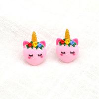 Korean Fashion Pink Resin Cartoon Unicorn Earrings sku image 1