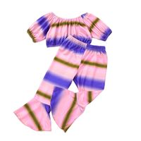 Cross-border European And American Girls Tie-dye Pullover Suit Sexy Girls Long-sleeved Top + Flared Pants Two-piece Set sku image 1