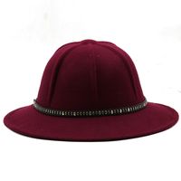 Woolen Basin Hat Topper Men Fisherman Hat Fashion Big Brim Felt Hat sku image 5