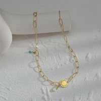 Vintage Hollow Chain Circle Pendant Turquoise Pearl Trend Titanium Steel Necklace main image 1