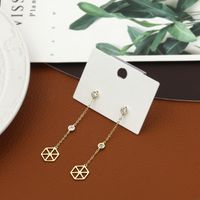 Simple Light Luxury Golden Copper Zircon Hexagon Pendant Long Earrings main image 1