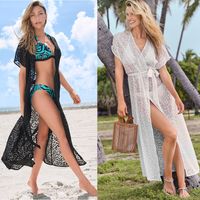 New Jacquard Loose Long Cardigan Beach Vacation Sun Protection Jacket Bikini Blouse main image 1