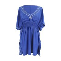 Cotton Sapphire Blue Embroidered Bikini Blouse Holiday Sun Protection Clothing main image 6