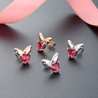 Fashion Butterfly Inlaid Zirconium S925 Silver Simple Heart Earrings main image 4
