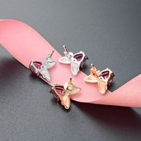 Fashion Butterfly Inlaid Zirconium S925 Silver Simple Heart Earrings main image 5