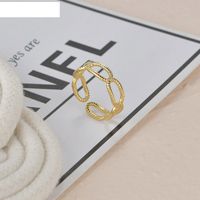 14k Gold Embossed Oval New Ring Ladies Retro Titanium Steel Open Index Finger Ring main image 3