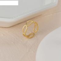 14k Gold Embossed Oval New Ring Ladies Retro Titanium Steel Open Index Finger Ring main image 5