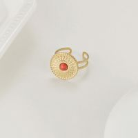 Vintage Einfacher Geprägter Rubin C-förmiger Ring Damen-nischen-titan-stahl Offener Ring main image 1