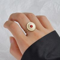 Vintage Simple Embossed Ruby C-shaped Ring Ladies Niche Titanium Steel Open Ring main image 4