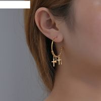 Fashion C-shaped Cross Earrings Black Diamonds Titanium Steel Earring main image 4