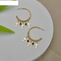 Fashion C-shaped Cross Earrings Black Diamonds Titanium Steel Earring main image 5