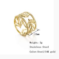 14k Gold French Simple Open Ring Titanium Steel Leaves Hollow Ring main image 4