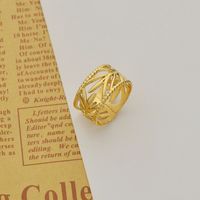 14k Gold French Simple Open Ring Titanium Steel Leaves Hollow Ring main image 1
