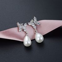 Fashion Geometric Pearl 925 Silver Butterfly Jewelry Earrings Wholesale main image 5