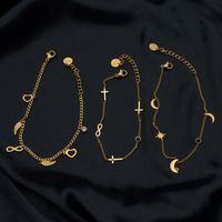 Mode Nouveau Bracelet En Acier Titane Plume Lune Multi-pendentif Doré main image 5