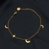 Mode Nouveau Bracelet En Acier Titane Plume Lune Multi-pendentif Doré main image 6