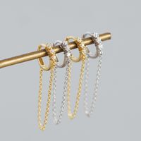 Simple S925 Silver Geometric Long Tassel Chain Zircon Earrings main image 4