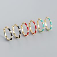 Vintage S925 Silver Geometric Bamboo Section Zircon Enamel Color Drop Earrings main image 5