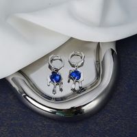 Accessoires D&#39;oreille En Strass Bleu Mode Boucles D&#39;oreilles En Cuivre Rétro Simples main image 3