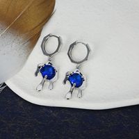 Accessoires D&#39;oreille En Strass Bleu Mode Boucles D&#39;oreilles En Cuivre Rétro Simples main image 4