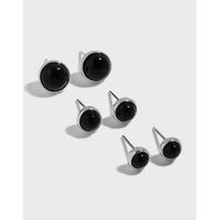 Fashion Geometric Round Micro-inlaid Black Agate S925 Sterling Silver Earrings main image 1