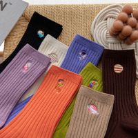 Simple Solid Color Long-tube Embroidery Pile Cotton Socks main image 3