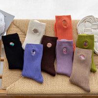 Simple Solid Color Long-tube Embroidery Pile Cotton Socks main image 4