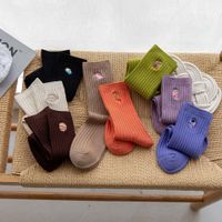 Simple Solid Color Long-tube Embroidery Pile Cotton Socks main image 5