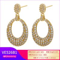 Fashion Micro-set Zircon Full Diamond Oval Earrings Geometric Copper Earrings main image 5