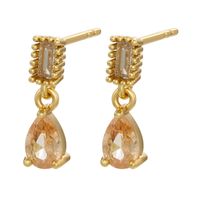 Fashion Micro-set Zircon Drop-shaped Pendant Earrings Colored Diamond Copper Earrings main image 5